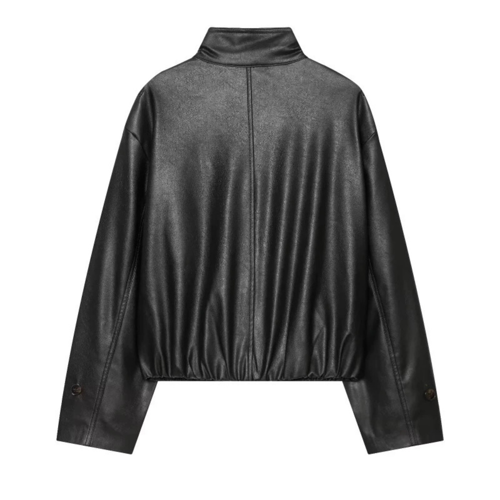 ZARA Vintage Stand Collar Leather Jacket